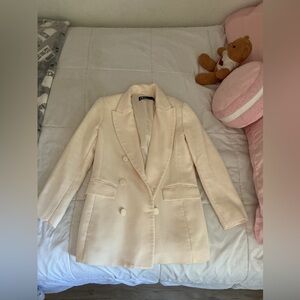 Zara Cream Double-Breasted Blazer